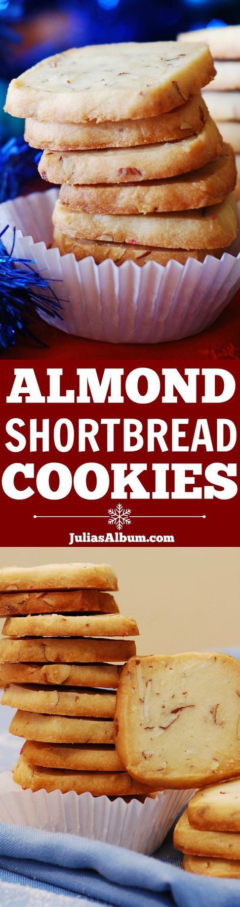 Almond shortbread cookies - made with real almonds + Amaretto (or almond extract). Perfect for Christmas cookie box! Almond Shortbread Cookie Recipe, Almond Shortbread, Almond Shortbread Cookies, Biscuits Diététiques, Christmas Cookie Box, Delicious Christmas Cookies, Shortbread Cookie Recipe, Dessert Aux Fruits, Almond Extract