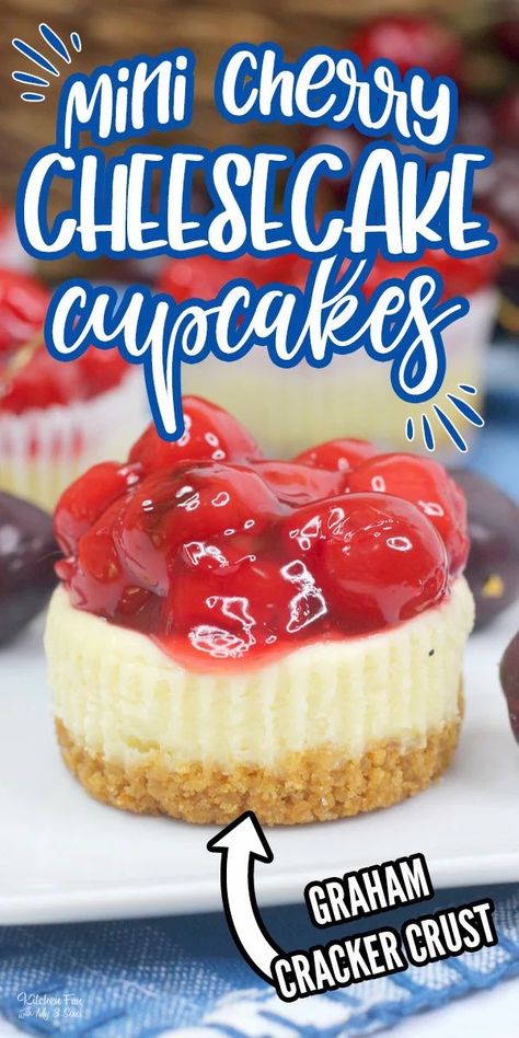 Mini Cherry Cheesecake Recipes, Cherry Cheesecake Cupcakes, Cherry Cheesecake Bites, Cheesecake Cupcake, Cheesecake Cupcakes Recipe, Mini Cherry Cheesecakes, Cherry Cheesecake Recipe, Cheesecake Layer, Lemon Cheesecake Bars