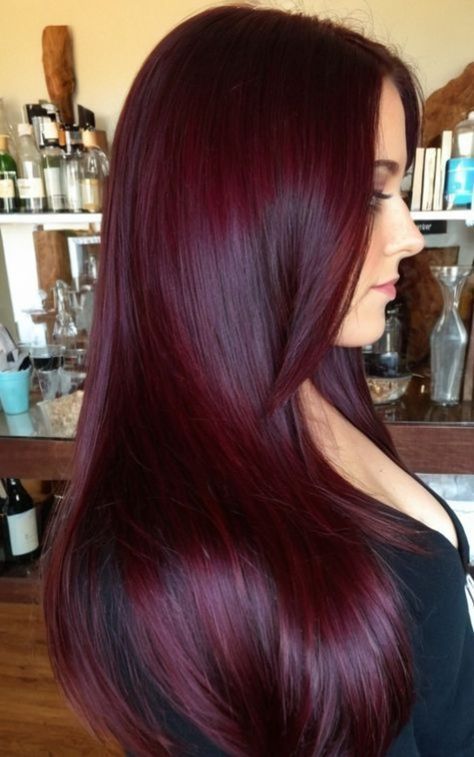 Hair Colour Ideas Natural, Dark Hair Color Ideas One Color, Ruby Wine Hair Color, Red Hair Color Dark, Dark Red Hair Color Burgundy, Cool Color Hair, Cherry Wine Hair, Red Dark Hair, Dark Cherry Cola Hair Color