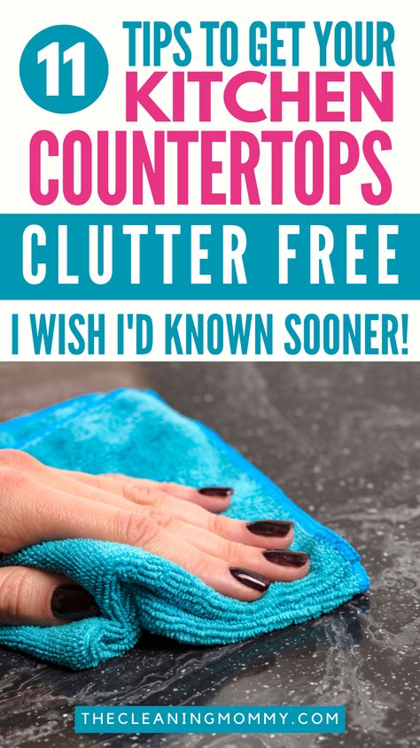 Here are the best ways to keep your kitchen countertops clutter free and clear of any clutter. These tips and tricks will help you get any random junk off your kitchen counters and stop having cluttered kitchen countertops!. These decluttering tips are perfect to help you organize your kitchen space better and remain clutter free. These brilliant kitchen counter organization ideas will help you organize and declutter your kitchen countertops. Kitchen Counter Declutter Ideas, How To Keep Kitchen Counters Clear, Kitchen Counter Storage Ideas, Countertop Organization Ideas, Clutter Free Kitchen Countertops, Declutter Kitchen Countertops, Kitchen Countertop Organization Ideas, Declutter Kitchen Counter, Organize Kitchen Countertops