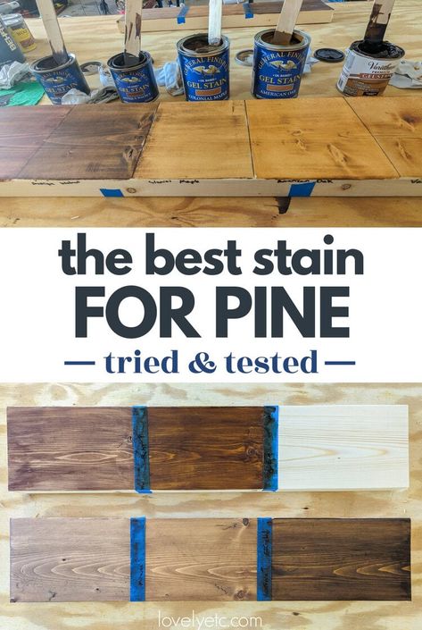 Staining pine with a beautiful, even finish can be a difficult task. But it's much easier when you use the best stain for pine. I tested oil-based stains, water-based stains, and gel stains to see which ones actually give the best color on pine wood. Find out which stain works best so your next pine project turns out absolutely beautiful. Different Wood Stain Colors, Gel Stains For Wood, Stain Colors For Pine Wood Furniture, Pine Stain Colors Wood, Gel Wood Stain Colors, Different Stains For Wood, Minwax Stain On Pine Wood, Colors Of Stains For Wood, Gel Stain Aged Oak