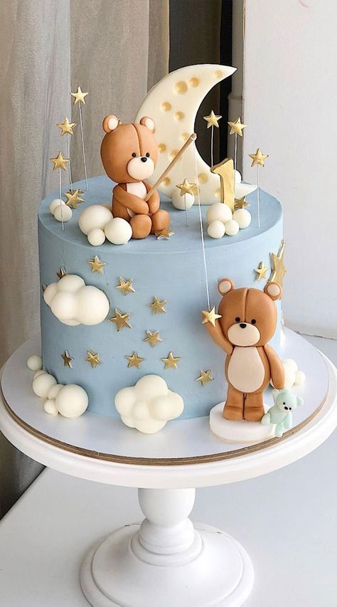 12 baby first birthday cake ideas | 1st birthday cakes for baby boy, baby girl Gateau Baby Shower Garcon, Torturi Baby Shower, Baby 1st Birthday Cake, Bear Baby Shower Cake, Boys 1st Birthday Cake, Baby Boy Birthday Cake, Baby First Birthday Cake, Idee Babyshower, Teddy Bear Cakes