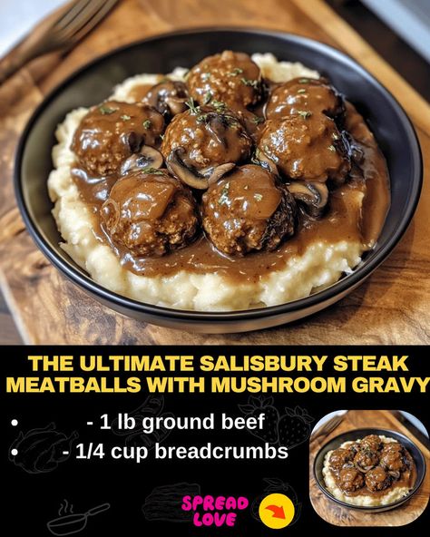 The Ultimate Salisbury Steak Meatballs with Mushroom Gravy The Ultimate Salisbury Steak Meatballs With Mushroom Gravy, Ultimate Salisbury Steak Meatballs, Salsberry Steak Meatballs With Gravy, Salisbury Steak Meatballs And Mushroom Gravy, Homemade Salisbury Steak Meatballs, Mushroom Gravy Meatballs, Meatballs Mushroom Gravy, Salisbury Steak Meatballs With Mushroom Gravy, Salsberry Meatballs Recipe