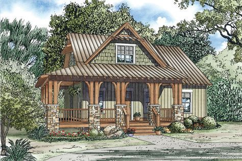 Country House Plans with Porches | Silvercrest Craftsman Cabin Home Plan 055D-0891 | House Plans and More Craftsman Cabin, Small Country Homes, Craftsman Cottage, Rustic House Plans, Cat Houses, Cottage Style House Plans, Cabin House Plans, Casas The Sims 4, House Plans And More