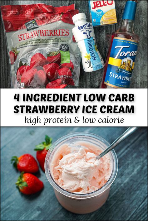 This Ninja Creami strawberry ice cream recipe is both low carb and high protein. If you are looking for healthy Ninja Creami recipes this is one you need to try. Using only a few ingredients you can have creamy strawberry ice cream that is low calorie and low fat too! Each serving has 6.4g carbs, 15.3g protein, 1.4g fat and only 101 calories! Ninja Creami Healthy Recipes Strawberry, Ninja Creami Protein Ice Cream Recipe Fairlife, Strawberry Ninja Creami Ice Cream Recipes, Ninja Foodi Recipes Healthy Low Carb, Low Carb Homemade Ice Cream, Deluxe Creami Recipes, High Protein Low Carb Ice Cream, Low Carb Protein Ice Cream, Ninja Creami Strawberry Protein Ice Cream