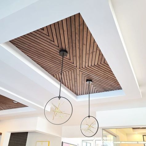 Selhorst Woodworks | Wood on the ceiling?? The answer is YES! . . . #wood #woodceiling #woodworking #woodstain #carpentry #carpenter #ceiling #ceilingdesign… | Instagram Wood Trim Ceiling Ideas, Wood In Ceiling, Wood Slats On Ceiling, Wood Inset Ceiling, Hardwood On Ceiling, Wooden Slat Ceiling Interior Design, Wood Slat Ceiling Lighting, Conference Ceiling Design, Ceiling With Wood Design