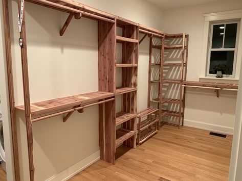 "Outfitted our master closet at a new house with this stuff. Famtastic! Liked it so much we used rods and shelves in various other parts of the house too." Denver Y. Wooden Closet Shelves With Rod, Closet Shelves With Rod, Wooden Closet Shelves, Boutique Rack, Rustic Closet, Wooden Closet, Survival Knots, Walking Closet, Organization Station