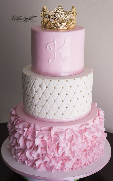 Princess Baby Shower Cake Pink And Gold Baby Shower Cake, Little Princess Baby Shower Ideas, Pink White Gold Cake, Pink White And Gold Cake, Pink And White Birthday Cake, Floral Cake Ideas, Princess Baby Shower Ideas, Princess Cake Ideas, Pink Princess Cake