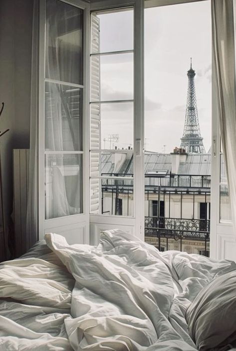 Coastal Parisian Aesthetic, Paris Window Aesthetic, Apartment In Paris Aesthetic, Hotel Aesthetic Bedroom, Paris Room Aesthetic, Paris Houses Interior, Paris Aesthetic Room, Paris Bedroom Aesthetic, Paris Apartment Bedroom