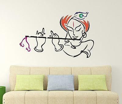 Simple Wall Paintings, Large Wall Stickers, Creative Wall Painting, Krishna Drawing, Wall Art Diy Paint, Diy Wall Painting, Room Wall Painting, Wall Painting Decor, Wall Drawing