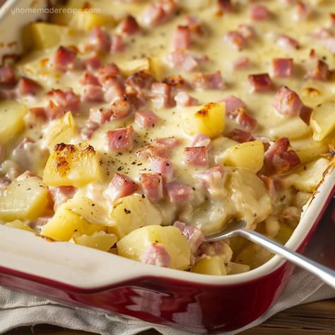 Delicious Ham and Potato Casserole Recipe - My Home Made Recipe Ham Bacon Potato Casserole, Freezer Ham And Potato Casserole, Ham And Diced Potato Casserole, Ham Rice Casserole Recipes, Ham Potato And Onion Casserole, Potatoes Ham Casserole, Ham Souffle Recipes, Potato And Ham Casserole Easy Recipes, Ham And Potato Recipes Casseroles