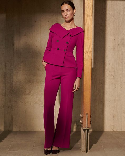 Putting the power in power suit.⁠ ⁠ Stand out for all the right reasons in the magenta pink Lorelli jacket and matching Lexington trousers. ⁠ ⁠ Available for pre-order now. Jersey Knit Dress, Power Suit, Magenta Pink, Stretch Crepe, Midi Maxi Dress, New Tops, Blouse Dress, Workwear Dress, Jersey Dress