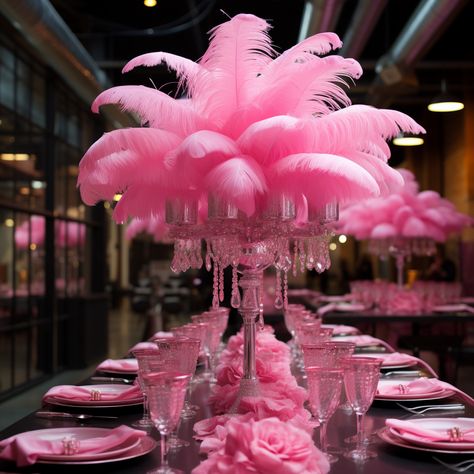 Pink Feather Table Decor, Pink Glitz And Glam Party Decorations, Barbie Galentines Party, Pink And Pearl Theme Party, Pink Feather Party Decor, Shades Of Pink Decorations Party, Pink Friday Party, Barbie Carnival Party, Barbie Party For Women