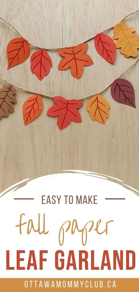 Fall Leaf Banner Diy, Construction Paper Leaves Diy, Fall Crafts Garland, Fall Leaves Wall Decor, Making Leaves Out Of Paper, Construction Paper Fall Decor, Free Fall Banner Printable, Diy Fall Leaves Paper, Fall Leaves Garland Diy