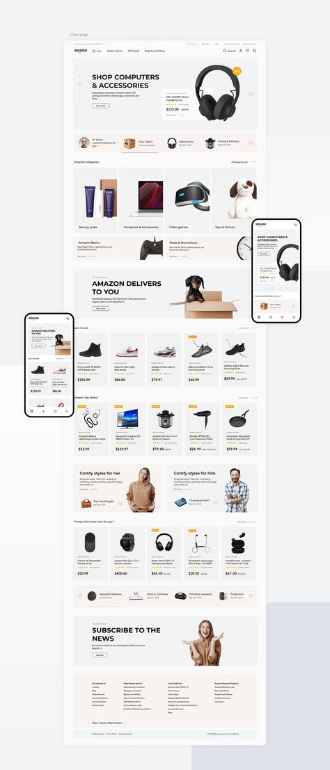 Amazon - Redesign Concept on Behance E Commerce Site Web Design, Best E Commerce Website Design, Ecom Web Design, Creative E Commerce Website Design, E Commerce Web Design Templates, E Commerce Website Design Templates, Web Design Projects Ideas, Cool Web Design Inspiration, E Commerce Ux Design