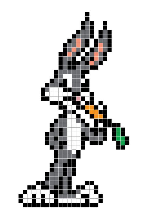 Perler Bead Looney Tunes, Bugs Bunny Perler Beads, Pixel Cartoon Characters, Pixel Beads Pattern, Pixel Art Cartoon Characters, Pixel Art Movie, Pixel Art Paper, Movie Pixel Art, Pixel Art Ideas Cute