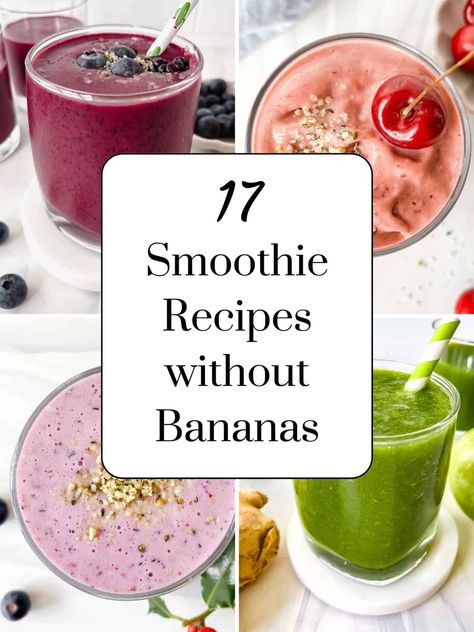 17 Smoothie Recipes Without Bananas - Through The Fibro Fog Thick Smoothie Recipe, Easy Fruit Smoothie Recipes, Fruit Oatmeal, Morning Smoothie Recipes, Vegetable Smoothie Recipes, Smoothie Without Banana, Vegetable Smoothie, Easy Healthy Smoothie Recipes, Easy Healthy Smoothies