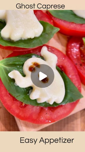 Mackenzie Biehl on Instagram: "How to win Halloween 101! Spooky caprese👻 So easy. Share with a friend. 🍅🌿

Tomatoes
Basil
Mozzarella
Ghost mold

Spray the mold with a little olive oil spray. Press your mozzarella into the ghost mold. 
Bake at 350 for 5 minutes. Let cool.
Add to the tomatoes/basil. I filled in the eyes with a little balsamic which is totally optional. 
#thefeedfeed #thefeedfeedvegetarian #capresesalad #halloweenappetizers #halloweenpartyideas #halloweenpartyfood" Halloween Caprese, Ghost Mold, Tomato Mozzarella Basil, Basil Mozzarella, Mold Spray, Olive Oil Spray, Halloween Appetizers, Halloween Food For Party, Tomato Basil