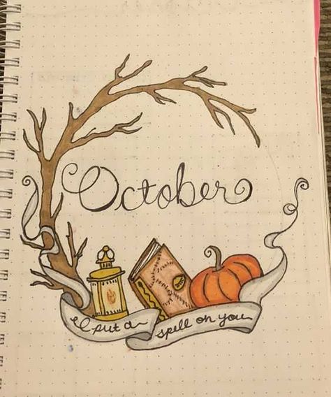 November Bujo Theme Ideas, October Scrapbook Ideas, October Bullet Journal Ideas, October Scrapbook, October Bullet Journal Cover, October Cover Page, Notesbog Design, October Journal, Bullet Journal Halloween