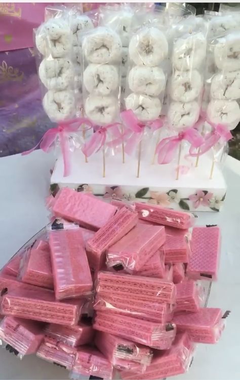 Powder Donut Display, Wafer Cookie, Donut Display, Powdered Donuts, Sugar Donut, Wafer Cookies, White Powder, Bake Sale, Pink Baby Shower