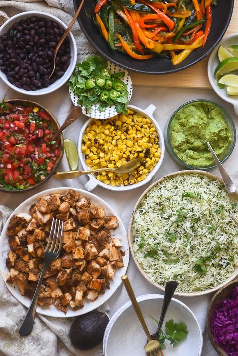 Taco And Burrito Bar, Burrito Bowl Party, Chipotle At Home Bowls Recipe, Veggie Bowl Chipotle, Chipotle Bar At Home, Chipotle Bowl Vegetarian, Chipotle Style Burrito Bowl, Chipotle Night At Home, Burrito Bowl Bar Parties