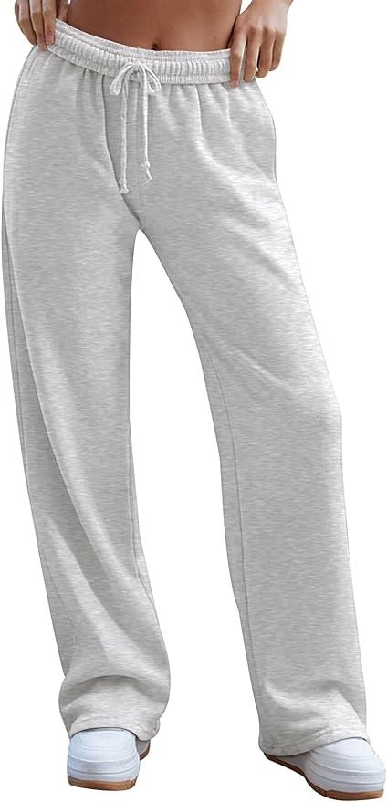 Amazon.com: HeSaYep Casual Wide Leg Sweatpants for Women Trendy 2024 Baggy Sweatpants Open Bottom Drawstring Elastic Waist Athletic Sweat Pants Trousers Grey S : Clothing, Shoes & Jewelry Cute Baggy Sweatpants, Aritzia Wide Leg Sweatpants Outfit, No Cuff Sweatpants, Sweatpants No Cuff, Woman Joggers Outfits, Wideleg Sweatpant Outfits, Sweats Pants Outfit, Open Leg Sweatpants Outfit, Wide Legged Sweatpants Outfit