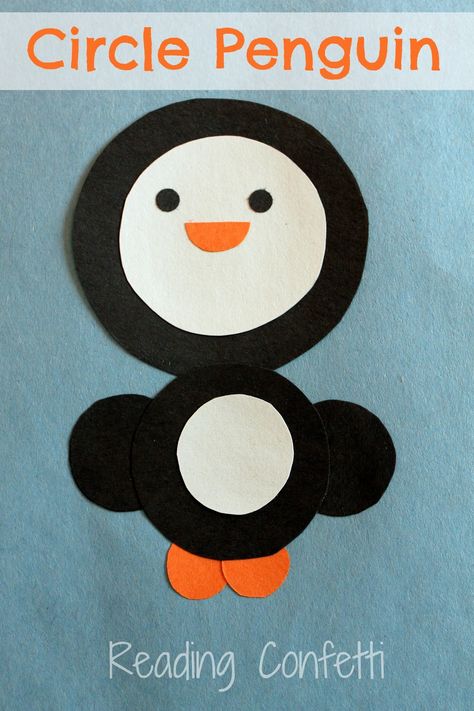 Circle penguin craft from Reading Confetti Penguin Crafts, January Crafts, Penguin Craft, Circle Crafts, Winter Preschool, Daycare Crafts, Shape Crafts, Toddler Art, Classroom Crafts