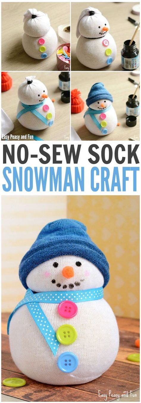 DIY No-Sew Sock Snowman Craft for Kids and Grownups. Such a fun DIY Gift Idea Sock Snowman Craft, Jul Diy, Sock Snowman, Snowman Craft, Cadeau Diy, Snowman Crafts, No Sew, Christmas Crafts For Kids, Winter Crafts