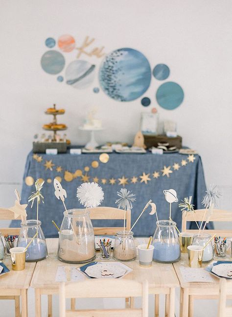 A Galaxy-Blue Outer Space Themed Birthday Party Finding Lovely, Space Themed Birthday Party, Space Themed Birthday, Space Party Decorations, Outer Space Party, Outer Space Birthday, Space Birthday Party, Space Baby, Space Party