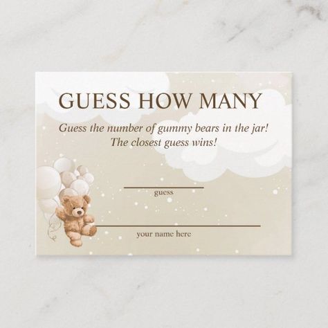 Guess How Many Teddy Bear Baby Shower Cards November Baby Shower, Baby Shower Quiz, Gender Reveal Baby Shower Themes, Bear Baby Shower Theme, Baby Shower Table Decorations, Baby Shower Theme Decorations, Blue Teddy Bear, Bear Invitations, Baby Event