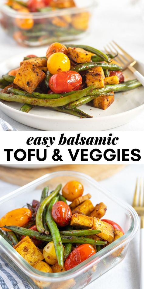 Balsamic Tofu, Protein Vegan Meals, High Protein Vegan Meals, Green Beans Tomatoes, Ms Diet, Law Carb, Low Calorie Vegan, Vegan Protein Recipes, Vegetarian Meal Prep