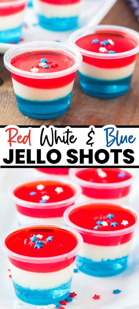 Easy Jello Shots Recipe, Jell-o Shots 4th Of July, Fourth Of July Candy Kabobs, Fourth Of July Shots Alcohol, Fourth Of July Jello Shots Alcohol, Easy 4th Of July Jello Shots, This Is Your Life Party, 4th Of July Jungle Juice, 4thof July Appetizers