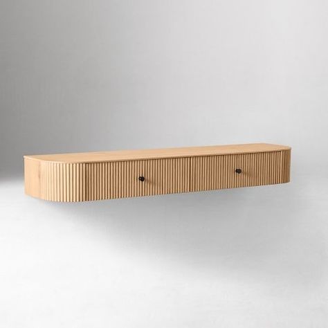 Ellington Floating Console (48") | West Elm Floating Game Console Shelf, Console Design Modern, Floating Media Cabinet, Game Console Shelf, Entryway Floating Shelves, Floating Media Console, Modern Kitchen Island Design, Floating Console, Floating Tv Console