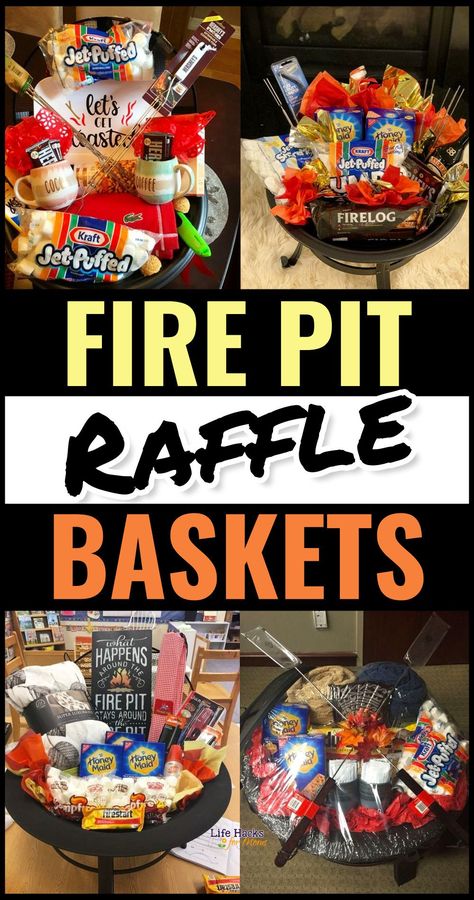 Fire Pit Raffle Basket Ideas as Raffle Prizes for Adults, Fundraising, Auction Baskets, Work Door Prizes or as gift baskets for a company party, jack and jill stag and doe raffle, office holiday party, fall festival PTO PTA school charity gala event, bunco or bingo game night prize or as cheap, easy and UNIQUE homemade gifts - makes a great housewarming gift idea too. Super Bowl Raffle Basket Ideas, Bucket Raffle Basket Ideas, Pto Raffle Basket Ideas, Raffle Basket Ideas Fundraising Awesome, Cooler Raffle Ideas, Basketball Raffle Basket Ideas, Best Auction Basket Ideas, Raffle Prize Basket Ideas, Things To Raffle Off Fundraising Ideas