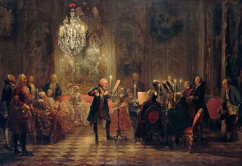 Adolph Menzel - Flute Concert with Frederick the Great in Sanssouci [1850-52]  / Vladimir NABOKOV - Habla memoria Classical Music, Adolf Von Menzel, Adolph Menzel, Frederick The Great, Classical Period, Chamber Music, Caravaggio, Classical Art, Art Google