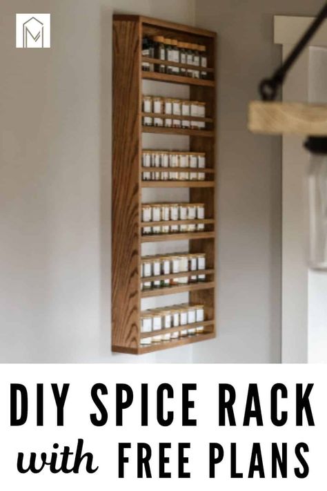 Spice up your kitchen organization with this amazing DIY spice rack! Free woodworking plans included! Diy Seasoning Organizer, Spice Rack Diy Wall, Diy Wall Mounted Spice Rack, Spice Rack Ideas Wall, Diy Spice Rack Ideas How To Build, Wall Spice Rack Ideas Diy, Diy Wall Spice Rack, Spice Rack Ideas Diy, Diy Spice Rack Ideas