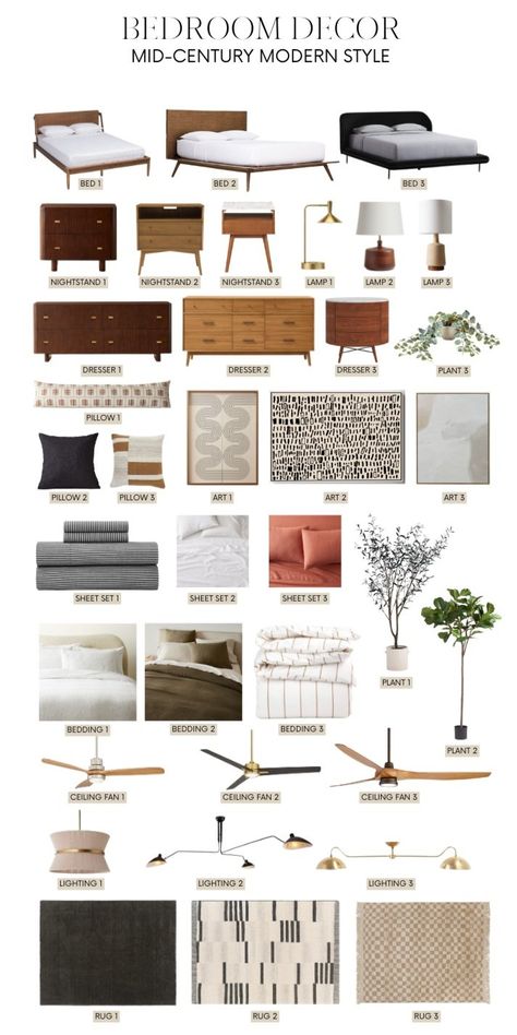 Arden Interiors Mid-Century Modern Bedroom: A Shopping Guide Mcm Bed, Boho Mid Century Modern Bedroom, Mid Century Style Bedroom, Mid Century Modern Bedroom Design, Mid Century Modern Bedroom Furniture, Mid Century Modern Apartment, Bedroom Interior Design Modern, Mid Century Interior Design, Dresser Nightstand