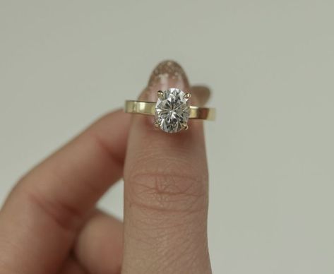 Simple oval engagement ring with thick band, unique Wedding Rings Thick Band Unique, Oval Diamond Thick Band, Thicker Engagement Rings, 1 Carrot Diamond Ring, Engagement Ring Flat Band, 3mm Engagement Ring, Thick Band Solitaire Engagement Ring, Circle Engagement Rings Thick Band, Wedding Ring Thick Gold Band