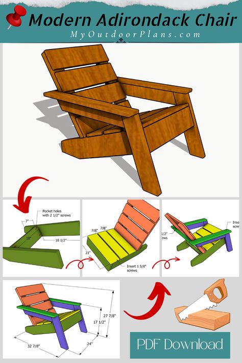 Modern Adirondack Chair – Free Plans | MyOutdoorPlans Modern Adirondack Chair Plans, Free Outdoor Furniture Plans, Diy Adirondack Chair Plans, Farmhouse Bench Plans, Garden Chair Plans, Adirondak Chairs, Adirondack Chairs Diy, Kennel Furniture, Build Outdoor Furniture