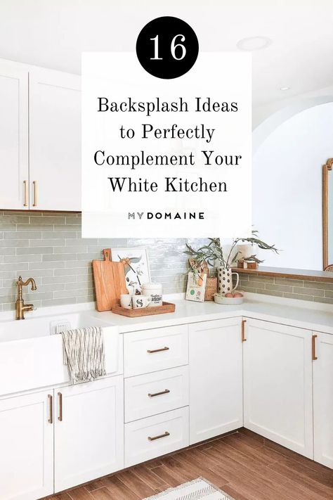 Looking for the right backsplash to complement your white kitchen? We've rounded up the goods with lots of backsplash ideas to help you find the perfect look. Backsplash White Cabinets White Counter, Kitchen Tiles For White Kitchen, White Counter And White Cabinets, White Quartz And Backsplash, White Cabinets Tile Backsplash, White Backsplash With White Countertops, Backsplash With White Countertops Glass, Backsplash To Match White Quartz, What Color Backsplash With White Cabinets