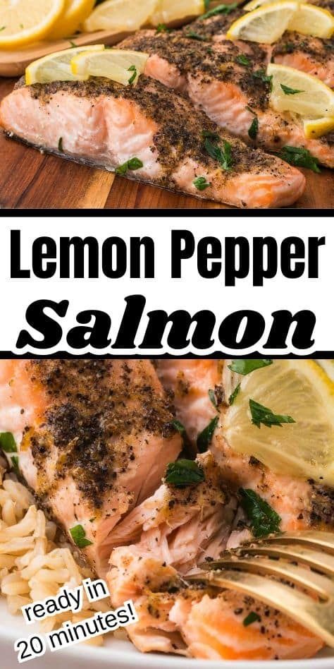 Salmon filets topped with lemon pepper seasoning mixture. Salmon With Skin, Baked Bacon Wrapped Chicken, Chicken And Vegetable Bake, Baked Chicken Cutlets, Lemon Pepper Salmon, Chicken Meatloaf, Oven Baked Bacon, Lemon Salmon, Fried Salmon