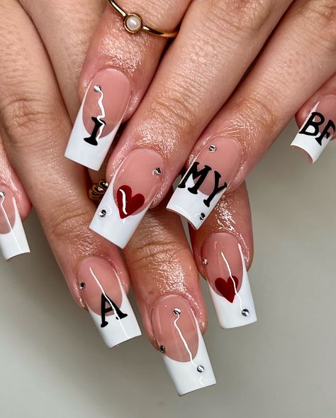 certified lover girl ✨🤍🌷 . Inspo from one of my previous sets 🤭 . . #nails #nailart #nailinspo #naildesign #handdrawn #miami #miamigardens #miamilakes #hialeah #wynwood #doral #miramar #pembroke #nailtech #nailartist #gelx #gelextensions #apres #naturalnails #overlay #structuredmani #watchmework #beforeandafter #nailsofinstagram #305 #ny #brooklyn #williamsburg #boyfriend #initials Cute Boyfriend Nail Ideas, Nails With My Bf Initial, Red Nails W Initial, Acrylic Nail Ideas With Initials, Boyfriend Inspired Nails, I Love My Bf Nails, Nails For Bf Initial, Boyfriend Nail Ideas, Halloween Nails With Initial