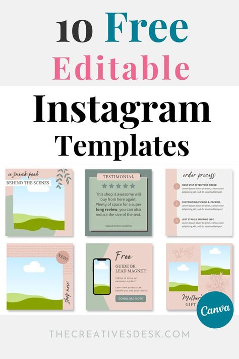 10 FREE customizable Canva templates for your social media posts. You can easily change the colors to match your branding. Specially designed for promoting products, they include several different types of content ideas to share, helping you to promote your online store without breaking a sweat! Free Instagram Template, Content Hacks, Free Canva Templates, Marketing Checklist, Instagram Template Free, Canva Tips, Aesthetic Study, Product Based Business, Business Marketing Plan