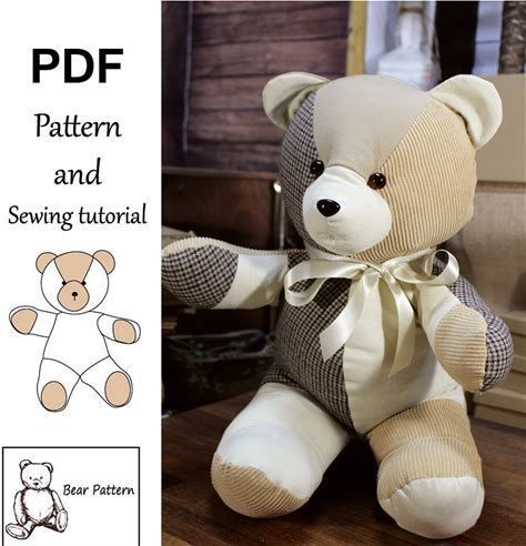 sewing toys patterns T Shirt Bear Pattern, Sewn Teddy Bear Pattern, Memorial Bear Pattern Free, Memory Bear From Shirt Pattern Free, Easy Diy Stuffed Animals, Teddy Bear Patterns Free Sewing, Corduroy Sewing Projects, Free Teddy Bear Pattern Sewing, Stuffed Bear Pattern Free