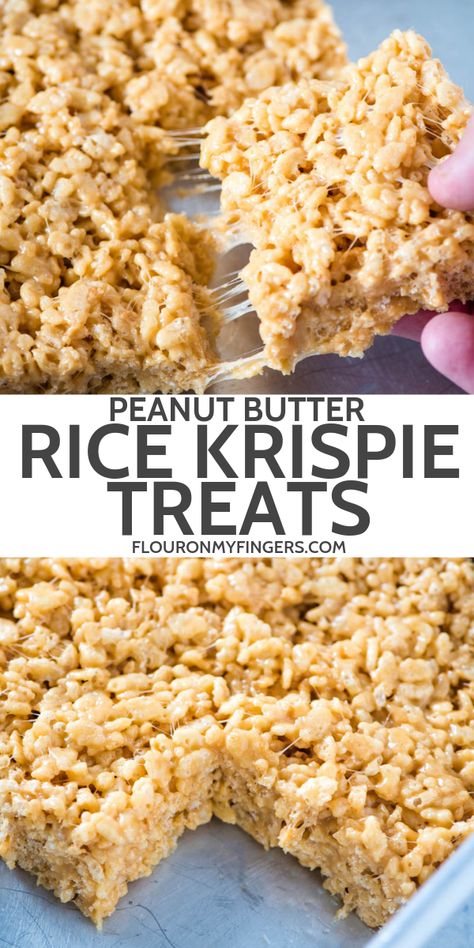 Homemade Peanut Butter Rice Krispies Treats, Peanut Butter Krispy Treats, Peanut Butter Marshmallow Squares Rice Krispies, Rice Krispie Recipes Peanut Butter, No Butter Rice Krispie Treats, Rice Krispies With Big Marshmallows, Pb Rice Crispy Treats, Rice Krispie And Peanut Butter Treats, Rice Krispy Treats With Peanut Butter