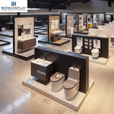 Toilet Display Showroom, Bathroom Display Ideas, Sanitary Showroom Display, Sanitary Showroom Interiors, Sanitary Showroom, Bathroom Display, Showroom Inspiration, Bathroom Sink Design, Bath Showroom