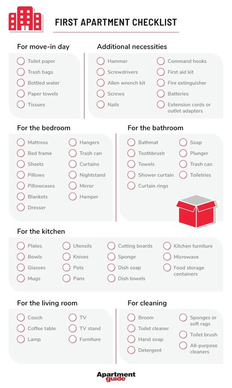 New Apartment Checklist, First Apartment Tips, New Home Essentials, First Apartment Essentials, New Home Checklist, First Apartment Checklist, Apartment Needs, Apartment Hacks, Apartment Checklist