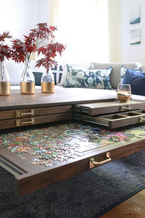 Game Table Plans, Diy Coffee Table Plans, Koti Diy, Coffee Table Plans, Puzzle Table, Sliding Closet, Diy Coffee Table, Game Table, Free Game