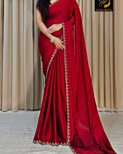 🦋*Maruti New Desin Launch*🦋 *Catlogue Name -* Lexus *Catlogue Number-* MF020051 *Fabric* - Chinoin Georgette *Work* - Beautiful stone work at border with cut work 🔥 *Saree length* - 5.5mtr *Saree Weight*- 0.560 grm *Blouse Fabric* - chiffon Georgette with ston work neck design Unstitched (0.8 mtr). *price- 1099freeshipp fixed rate*🔥 Dm for order whatsup 8309874411 or Dm to @hansicollections inbox #hansicolletions #halfsaree #halfsareefunction #reels #longgowns #longfrockdesign... Half Saree Function, Mirror Work Saree, Dhakai Jamdani Saree, Long Frock Designs, Alaska Fashion, Traditional Blouse Designs, Fashion Sarees, Anarkali Dress Pattern, Fancy Sarees Party Wear