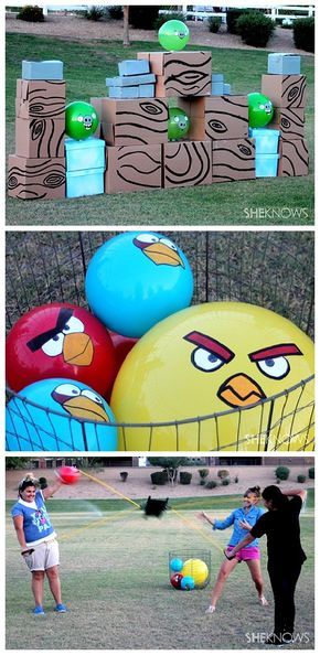 DIY Projects - Outdoor Games - Life Sized Angry Birds Game - Knock down some pigs - So fun for backyard barbecues and parties - DIY project tutorial via sheknows Creative Carnival Games, Kick Ball Game, Large Outdoor Games, Playful Garden, Yard Games For Kids, Life Size Games, Backyard Games Kids, Patio Games, Summer Boredom Busters